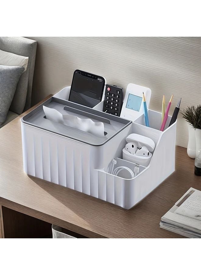 White Multifunctional Desktop Storage Box Tissue Dispenser Home Office Organizer - Image 1