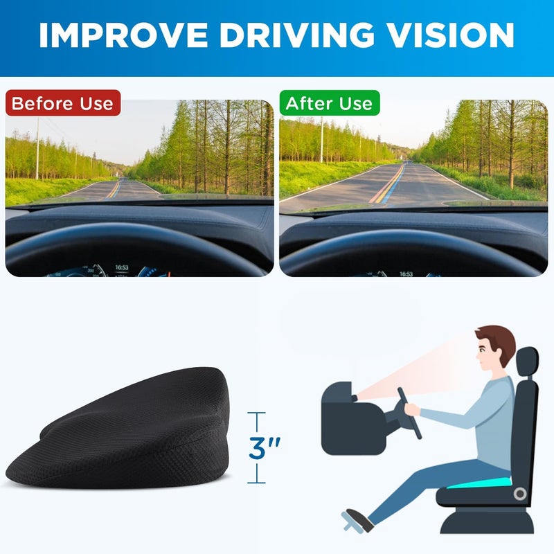 QUTOOL Car Memory Foam Seat Cushion - Wedge Booster Cushion for Driving and Office Use (Black) - Image 3