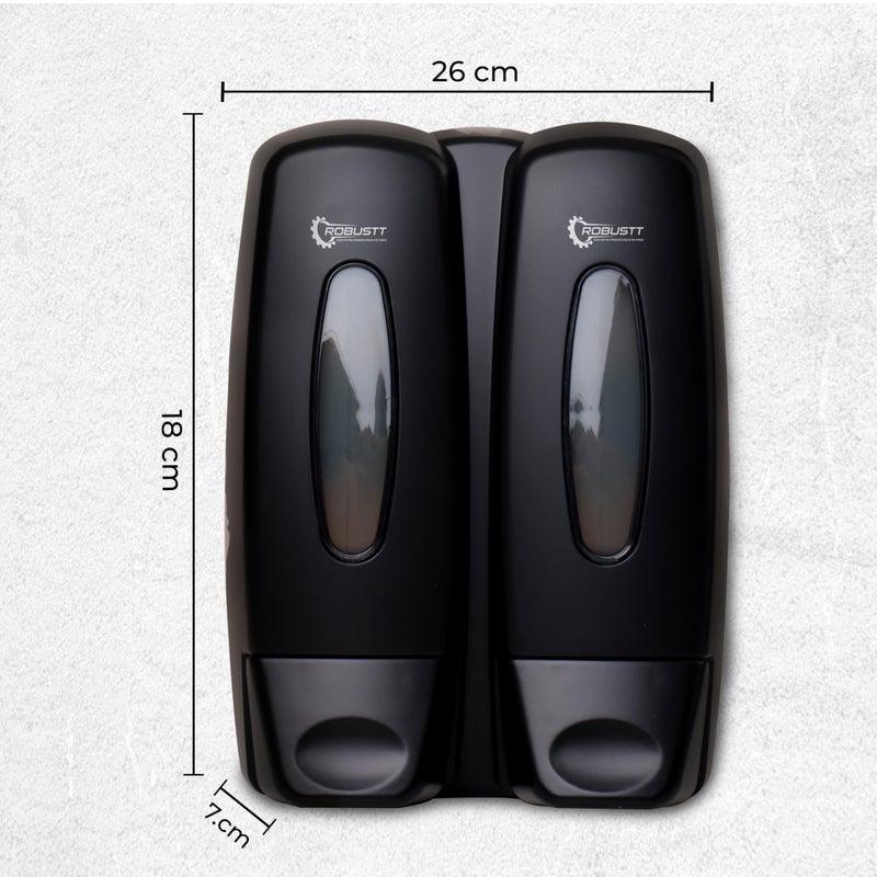 ROBUSTT موزع سائل الصابون الجدارى القوي والمتعدد الاستخدامات - سعة 2 × 350 مل - مع خطافات لاصقة | تصميم موفر للمساحة للحمام، المطبخ، الفنادق، المراكز التجارية | تركيب سهل (عبوة من 1) - Image 4