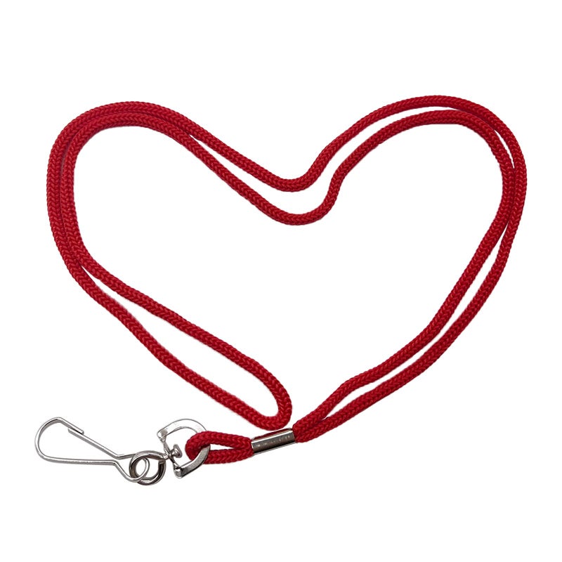 HOSL 100 Pack Badge Lanyards Business ID Card Lanyards Employee Students Lanyard Round 36 With Swivel Hook Red