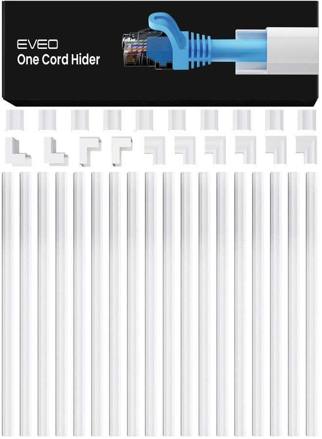 EVEO Cable Hider, 300” Cord Hider, One-Cord Covers for Wires on Wall, Cable Raceway Cord Hider Wall, Cable Cover, Cable Concealer, Wire Covers for Cords - 18x (L17” W0.59 H0.4) - White - Image 1