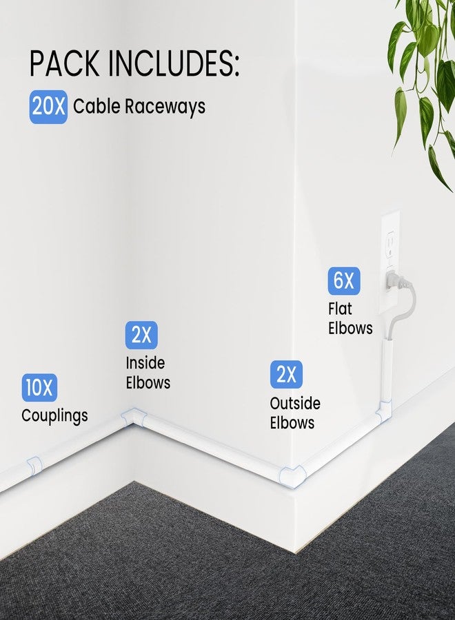 EVEO Cable Hider, 300” Cord Hider, One-Cord Covers for Wires on Wall, Cable Raceway Cord Hider Wall, Cable Cover, Cable Concealer, Wire Covers for Cords - 18x (L17” W0.59 H0.4) - White - Image 5