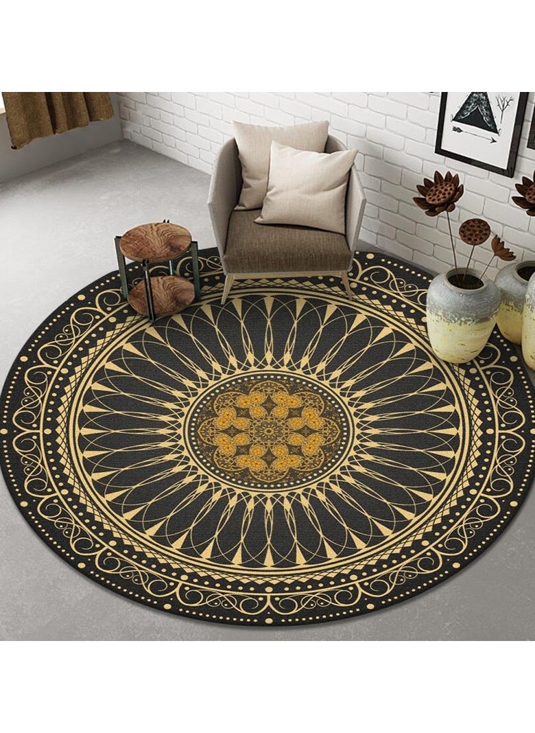 Loquat Polyester Fiber Machine Washable Bohemian Style Circular Carpet  - Image 1