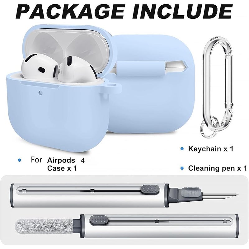 Woyinger for Airpods 4th Case Cover, Come with Cleaner Kit,Soft Skin Silicone Case Cover with Keychain, Full Protective Case for Men and Women, Compatible with AirPods 4th Generation Case,Sky Blue - Image 2
