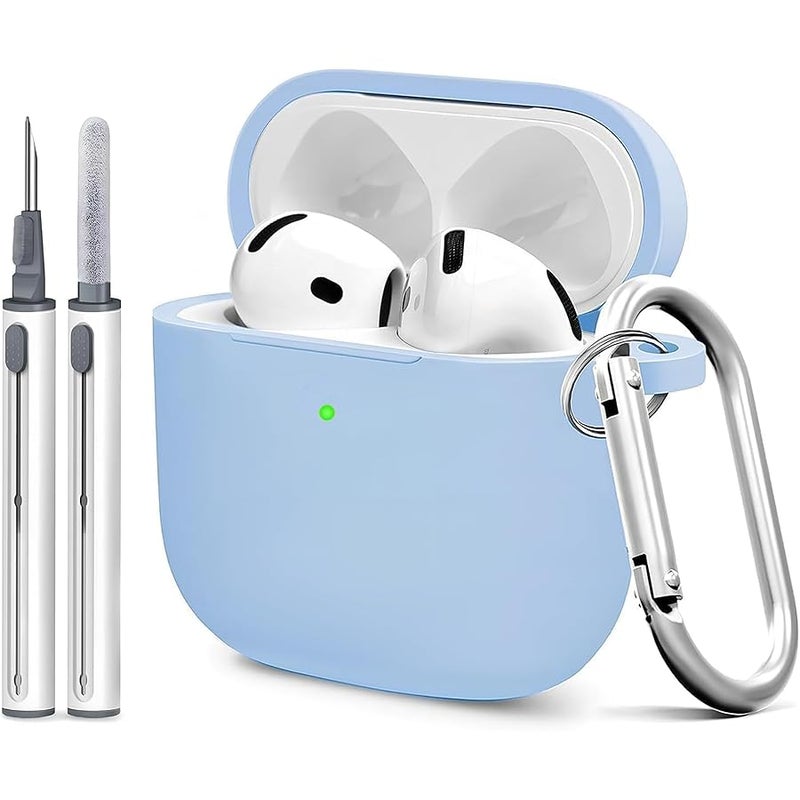 Woyinger for Airpods 4th Case Cover, Come with Cleaner Kit,Soft Skin Silicone Case Cover with Keychain, Full Protective Case for Men and Women, Compatible with AirPods 4th Generation Case,Sky Blue - Image 1