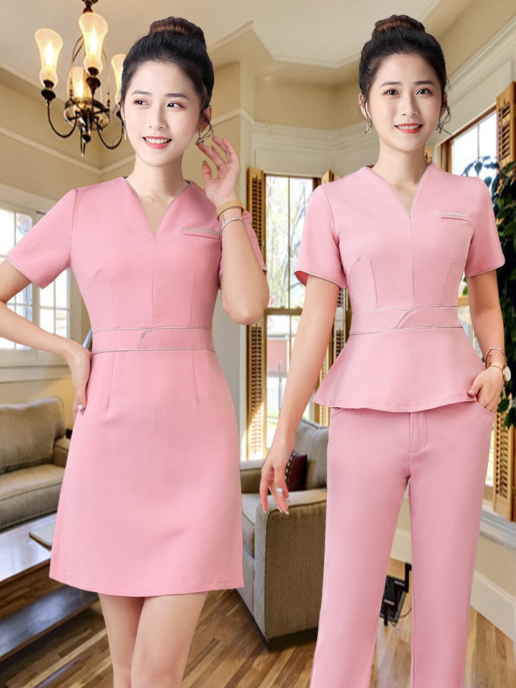 Beauty Salon Technician Black And White High-Elastic Work Clothes Women'S Fashionable Elegant Foot Massage Shop Mid-Sleeve Pants Suit - Image 4