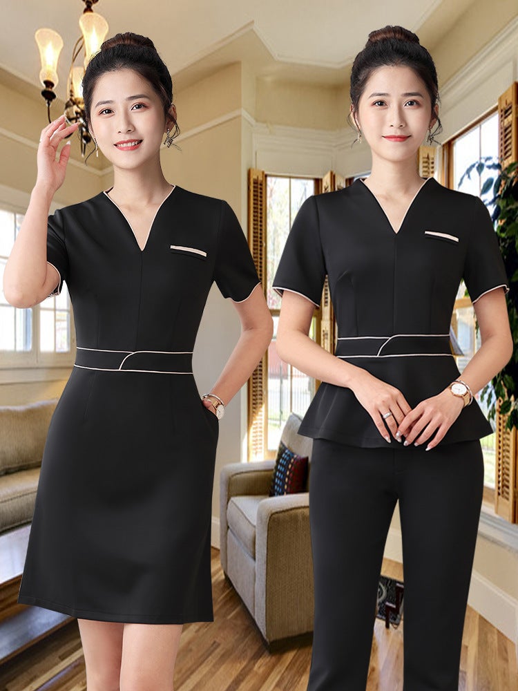 Beauty Salon Technician Black And White High-Elastic Work Clothes Women'S Fashionable Elegant Foot Massage Shop Mid-Sleeve Pants Suit - Image 3