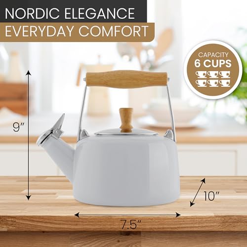 Chantal SVEN Enamel on Steel Whistling Teakettle with Natural Wood handle, 1.4 quarts (White) - Image 3