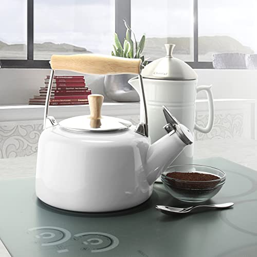 Chantal SVEN Enamel on Steel Whistling Teakettle with Natural Wood handle, 1.4 quarts (White) - Image 2
