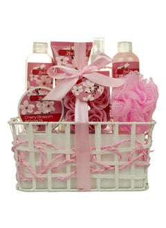 Spa Bath and Body  Spa Gift Baskets for Women  Girls Cherry Fragrance Spa Birthday Gift Includes Loofah Sponge Bath Salt Body Lotion Soap Rose Body Mist Shower Gel Bubble Bath
