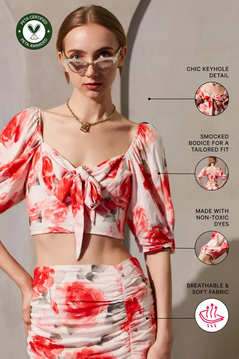 فيرجيو Viscose Floral Party Wear Front Knotted Tops for Women