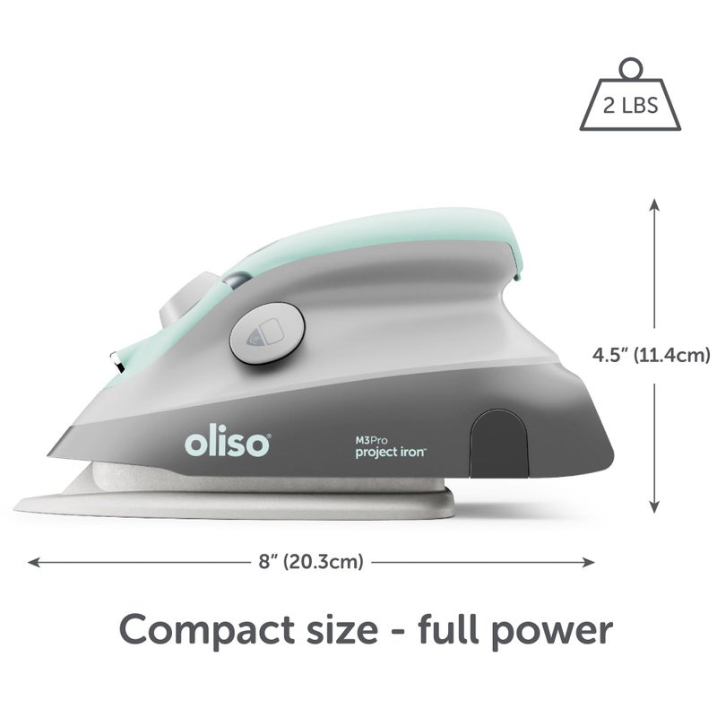oliso M3Pro Project Steam Iron with Solemate â€“ 1000W Ceramic Soleplate Iron and LED Light for Sewing, Quilting, Crafting, and Travel â€“ Aqua - Image 2