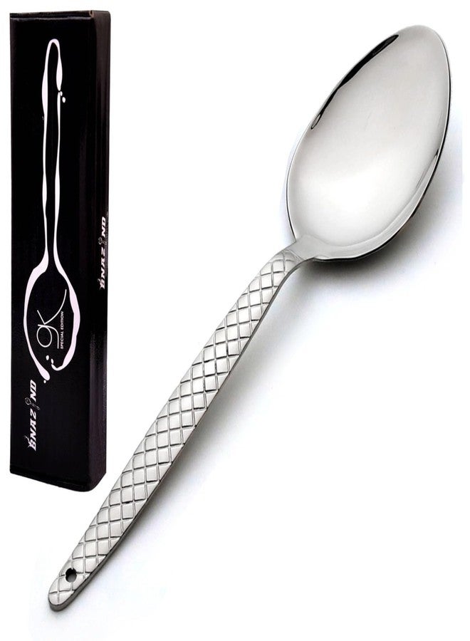 BNAZIND Chef Kunz Spoon Regular | 18/10 Silver Stainless Steel Serving Sauce Spoon | 9 inch 2.5 Tbsp Basting, Quenelle, Cooking,Plating, Dinner Chef Spoons with Non-Slip Grip - Image 1