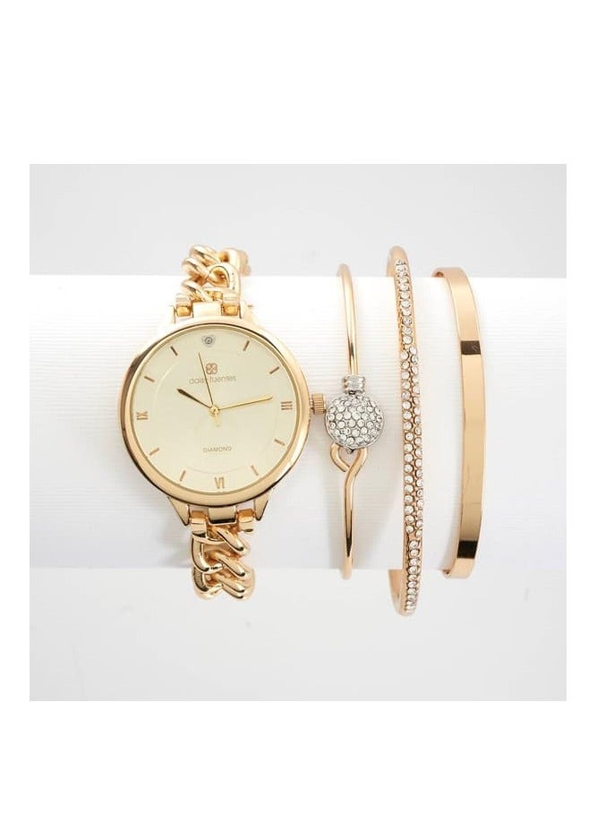 Daisy Fuentes Womens Chain Link Diamond Watch Bracelet Set