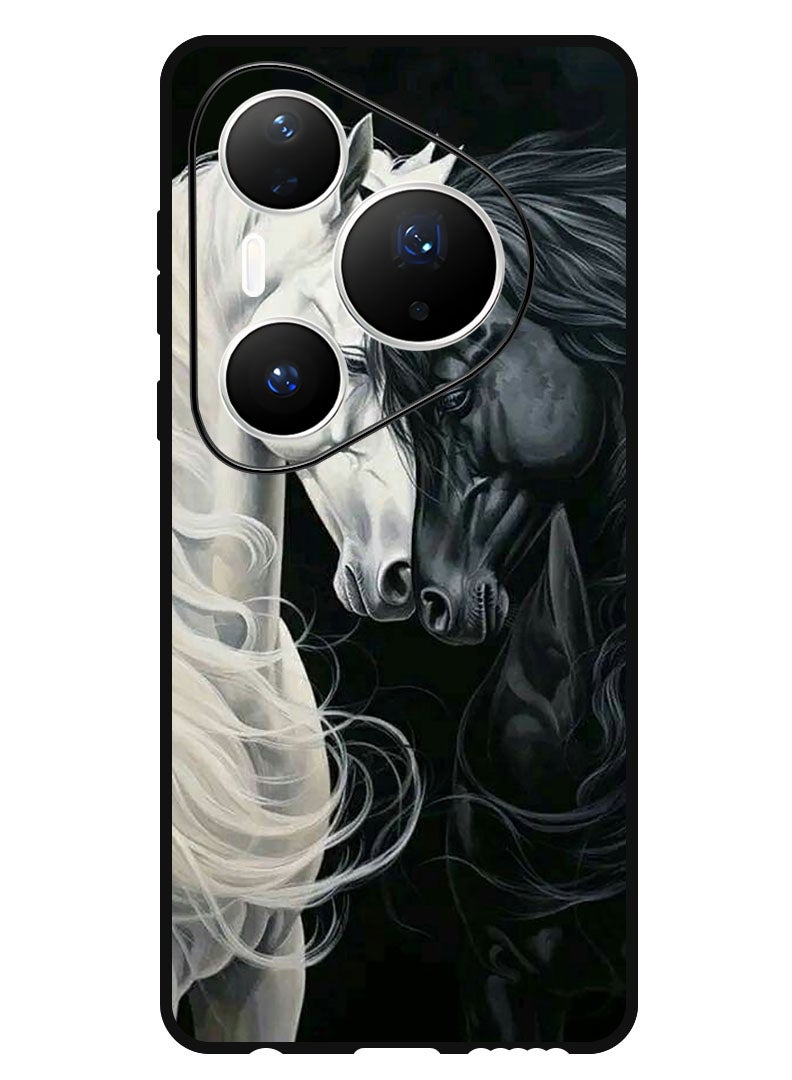 Theodor Case Compatible with Huawei Pura 80 Pro Plus 6.8 Inch Protection Shockproof Bumper Cover Black and White Horse - Image 1