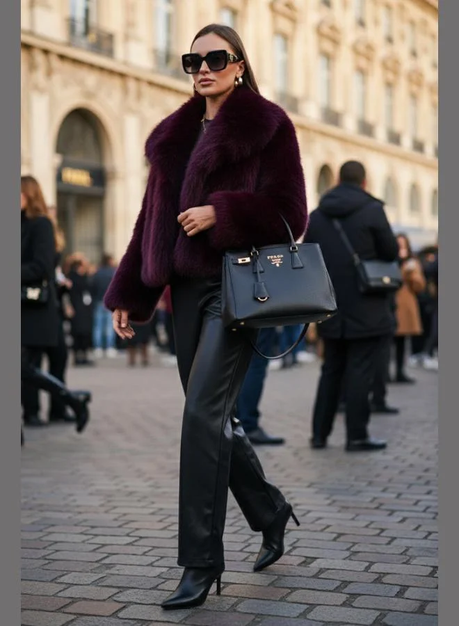 ليلا معطف فرو مبطن بياقة قميص نسائي من ليلا