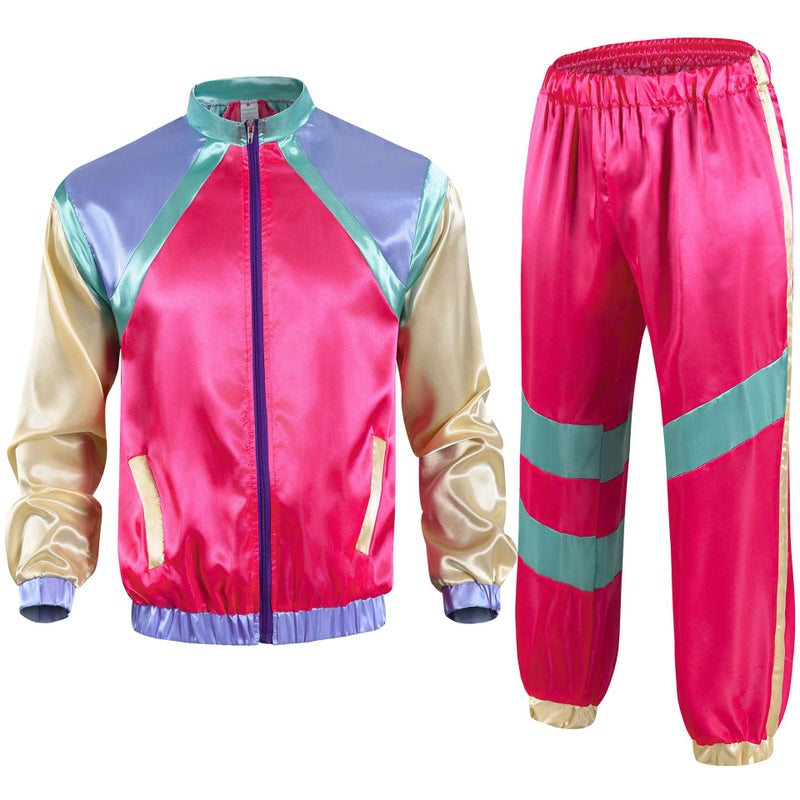 Cross Border 80 s Disco Sportswear Jacket and Pants Jogging Suit Retro Style 80 s Theme Party Pink Blue Sportswear