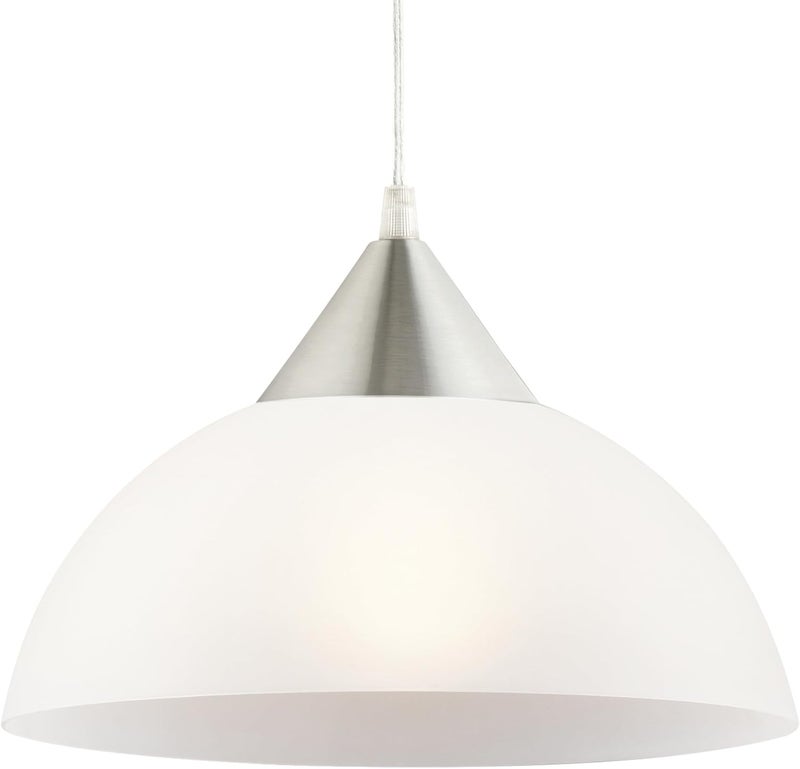 Globe Electric 64413 1-Light Plug-in Pendant, Brushed Steel, Frosted White Shade, 15ft Clear Cord, in-Line On/Off Switch, E26 Base Socket, Kitchen Island, Café, Hanging Light, Bulb Not Included - Image 5