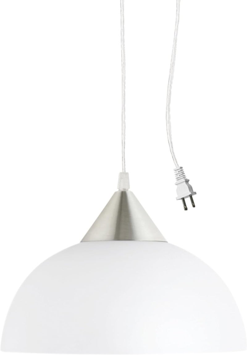 Globe Electric 64413 1-Light Plug-in Pendant, Brushed Steel, Frosted White Shade, 15ft Clear Cord, in-Line On/Off Switch, E26 Base Socket, Kitchen Island, Café, Hanging Light, Bulb Not Included - Image 1