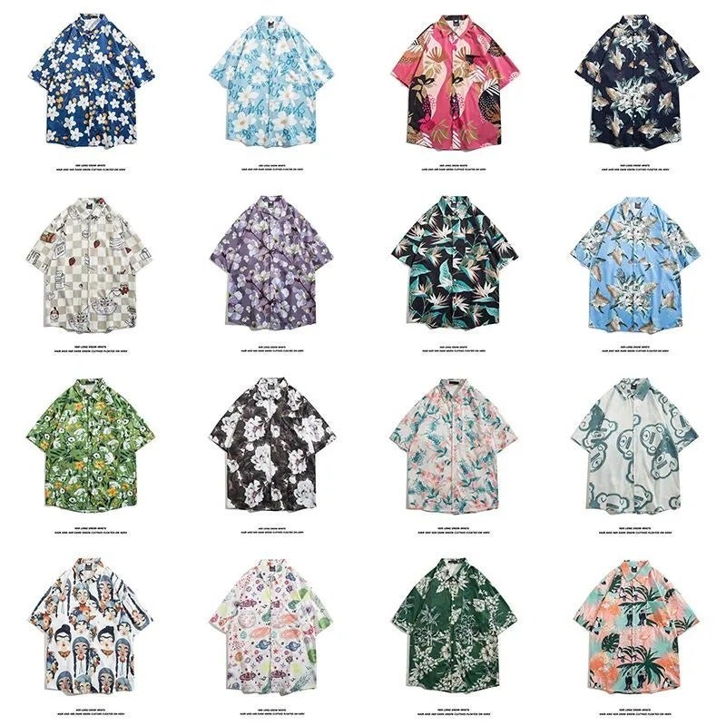 Short-Sleeved Shirt Hawaiian Retro Pu Shuai Hong Kong Style Japanese Style Trendy Loose Casual Beach Holiday Style Couple'S Top - Image 2