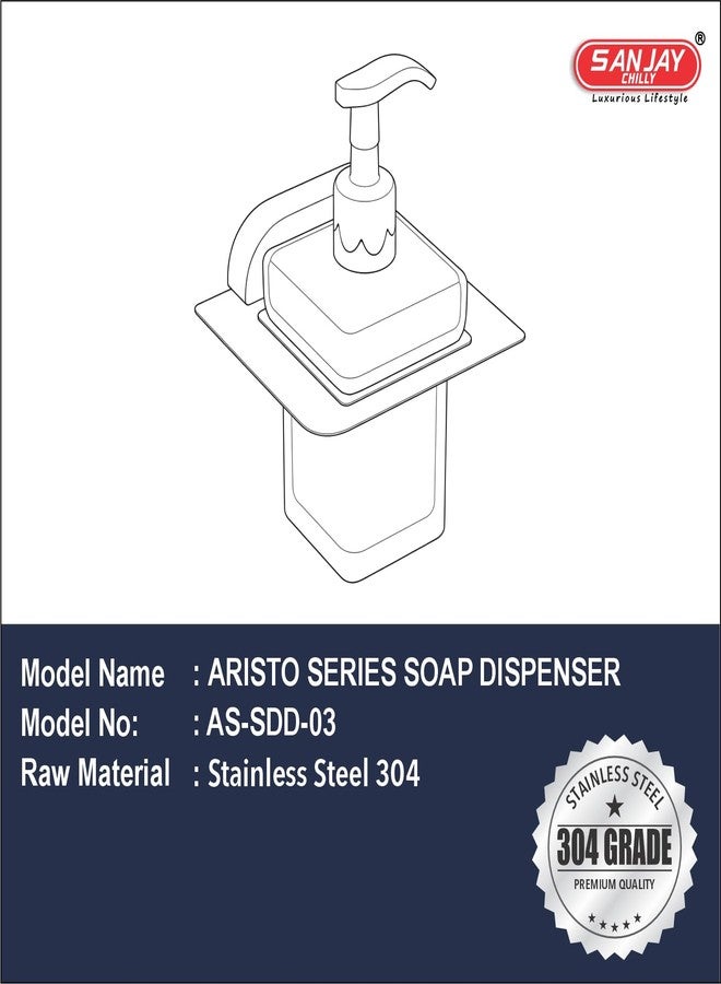 Sanjay Chilly Aristo Series Soap Dispenser | 304 Stainless Steel Liquid Soap Bottle Holder | Rust-Free, Wall Mounted Bathroom Accessory - Image 3
