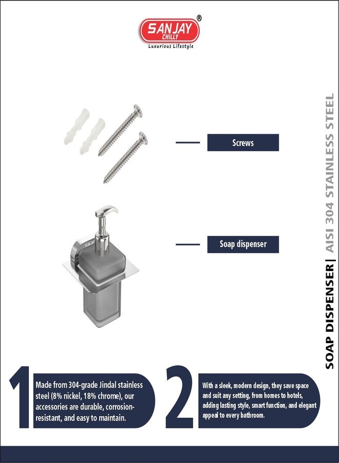 Sanjay Chilly Aristo Series Soap Dispenser | 304 Stainless Steel Liquid Soap Bottle Holder | Rust-Free, Wall Mounted Bathroom Accessory - Image 4