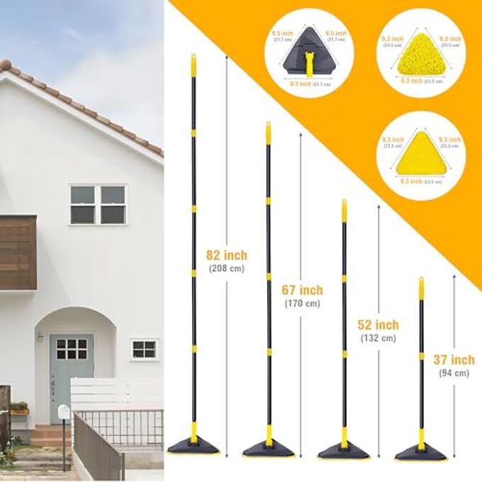 TRENNCHI Newly Upgraded Wall Mop With 82 Inches Long Handle, 180 Folding Wall Cleaner Triangle Mop With Squeegee, 3-In-1 Ceiling Cleaning Tool With 6 Replacement Pads For Wall, Baseboards, Ceiling, Floor - Image 3