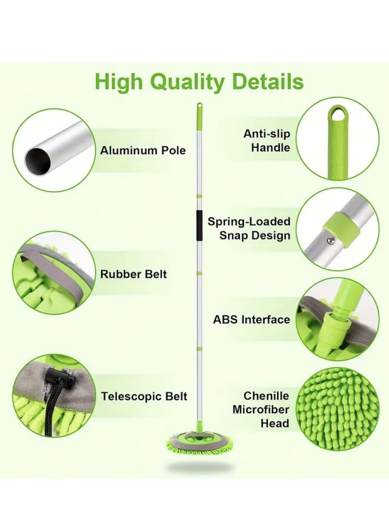 8 pcs 62" Car Wash Mop with Telescoping Long Handle, Microfiber Towels，Wheel Tire Brush，Car Wash Brush with Rubber Squeegee, Microfiber Car Wash Mop Mitt Car Cleaning Kit  for Washing  Cars RV Truck Boat and Houshold - Image 2