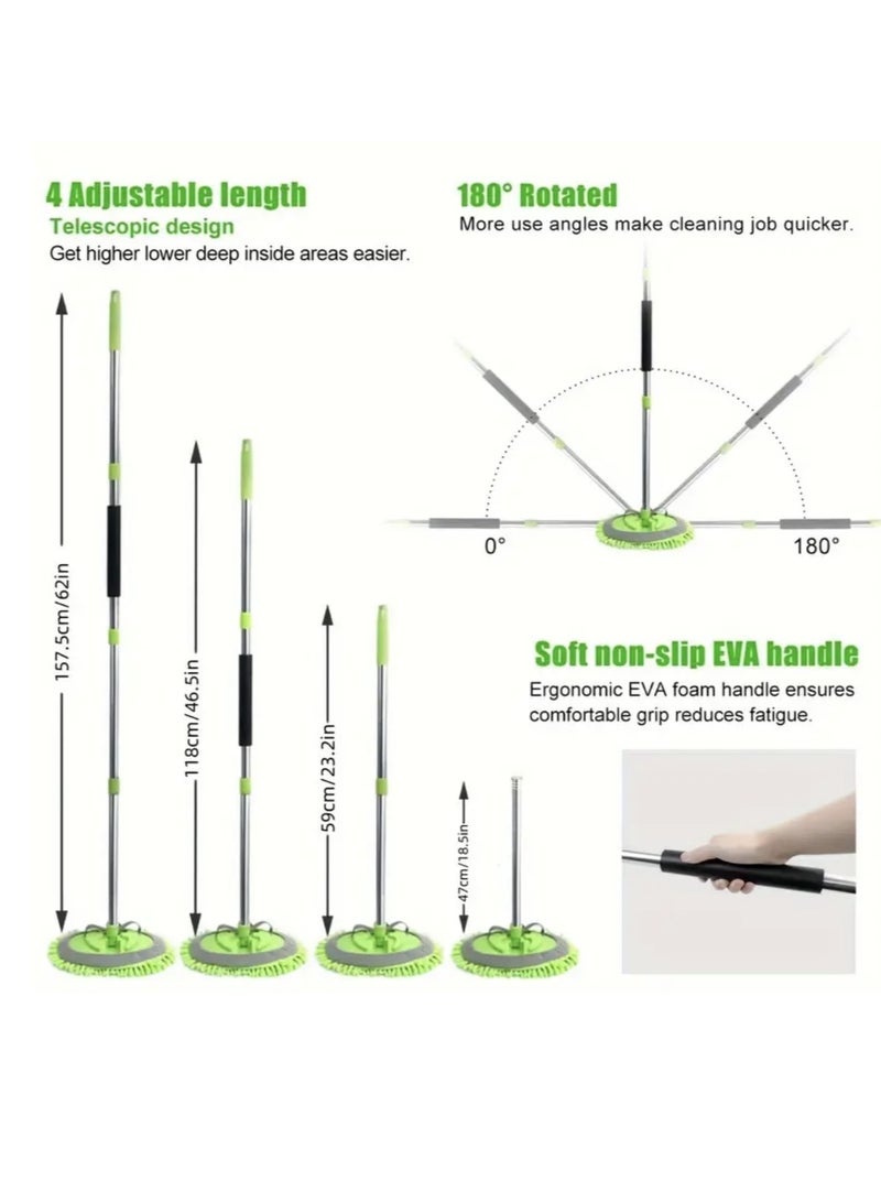 8 pcs 62" Car Wash Mop with Telescoping Long Handle, Microfiber Towels，Wheel Tire Brush，Car Wash Brush with Rubber Squeegee, Microfiber Car Wash Mop Mitt Car Cleaning Kit  for Washing  Cars RV Truck Boat and Houshold - Image 3