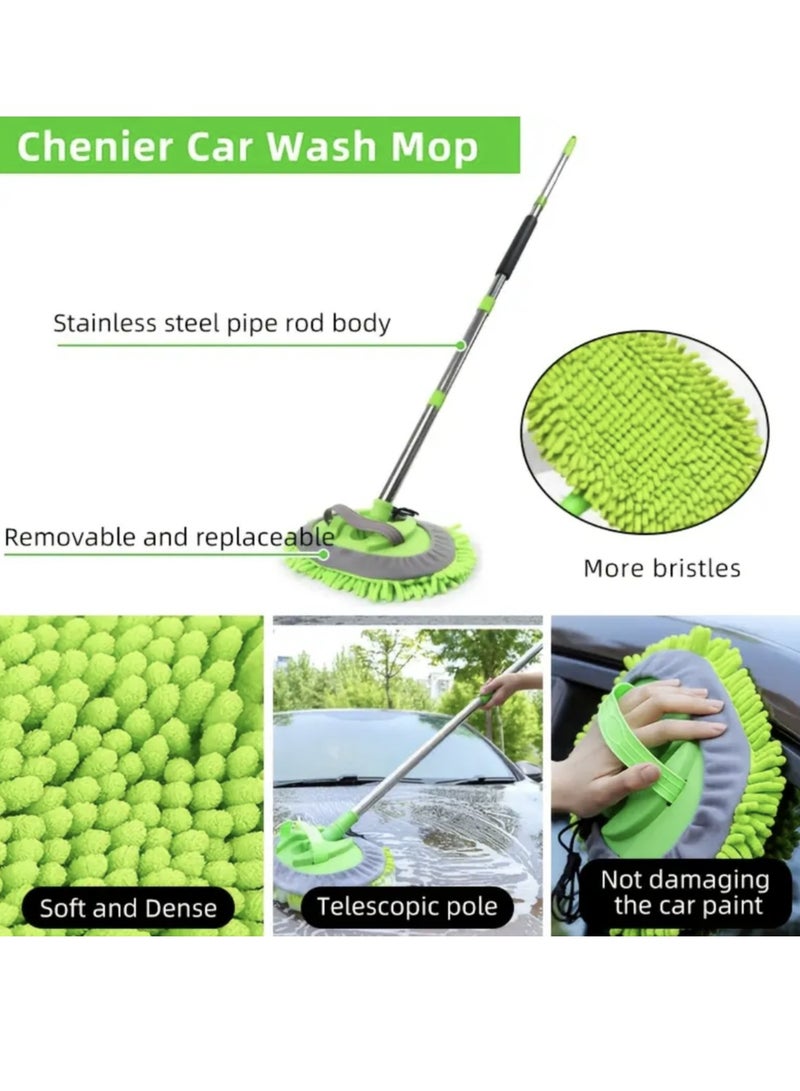 8 pcs 62" Car Wash Mop with Telescoping Long Handle, Microfiber Towels，Wheel Tire Brush，Car Wash Brush with Rubber Squeegee, Microfiber Car Wash Mop Mitt Car Cleaning Kit  for Washing  Cars RV Truck Boat and Houshold - Image 4