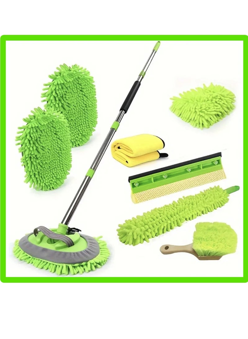 8 pcs 62" Car Wash Mop with Telescoping Long Handle, Microfiber Towels，Wheel Tire Brush，Car Wash Brush with Rubber Squeegee, Microfiber Car Wash Mop Mitt Car Cleaning Kit  for Washing  Cars RV Truck Boat and Houshold - Image 1