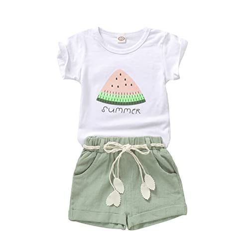 Goodplayer Toddler Baby Girls Summer Clothes Set Kids Watermelon Print T-shirt Short Sets Outfits for 1-4 Years Old (18-24 Months, Green) - Image 1