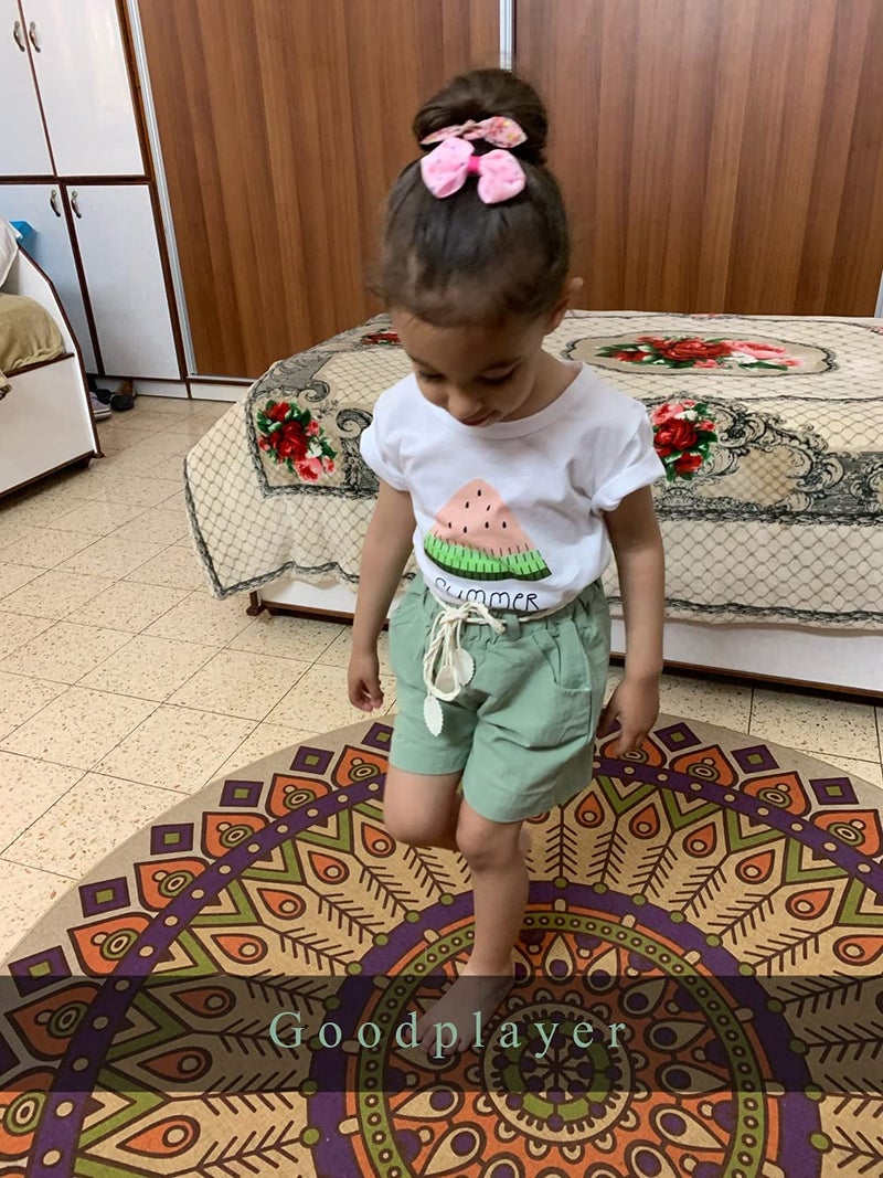 Goodplayer Toddler Baby Girls Summer Clothes Set Kids Watermelon Print T-shirt Short Sets Outfits for 1-4 Years Old (18-24 Months, Green) - Image 2
