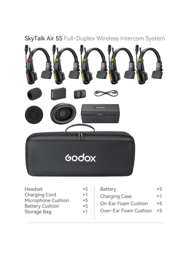 Godox SkyTalk Air 5S 5-Person Full-Duplex Wireless Intercom Headset System (2.4 GHz) - Image 2