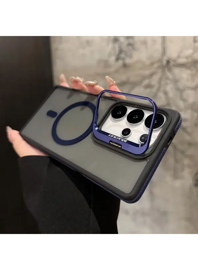 Blue Magnetic Phone Case With Hidden Mirror Bracket For Samsung Galaxy S23 Plus - Image 5