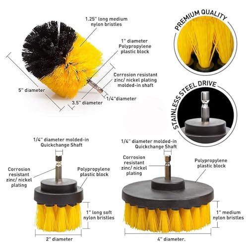 VINATOSLA Power Drill Scrubber Brush Set 8PCS, Drill Attachment Set, Scrubber Brush Scrub Pads for Bathroom Surfaces, Floor, Tub, Shower, Grout, Tile - Image 2