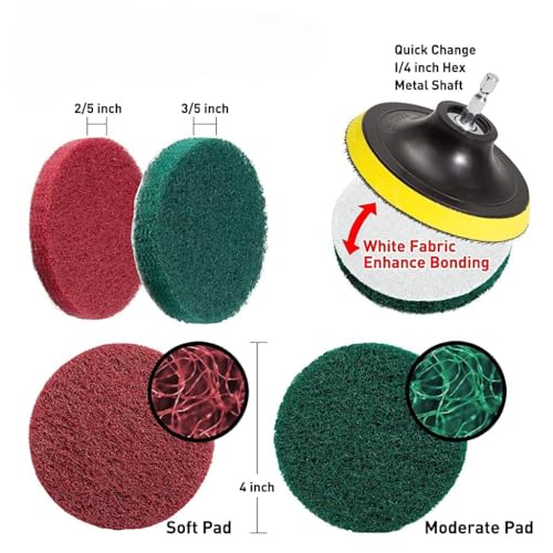 VINATOSLA Power Drill Scrubber Brush Set 8PCS, Drill Attachment Set, Scrubber Brush Scrub Pads for Bathroom Surfaces, Floor, Tub, Shower, Grout, Tile - Image 3