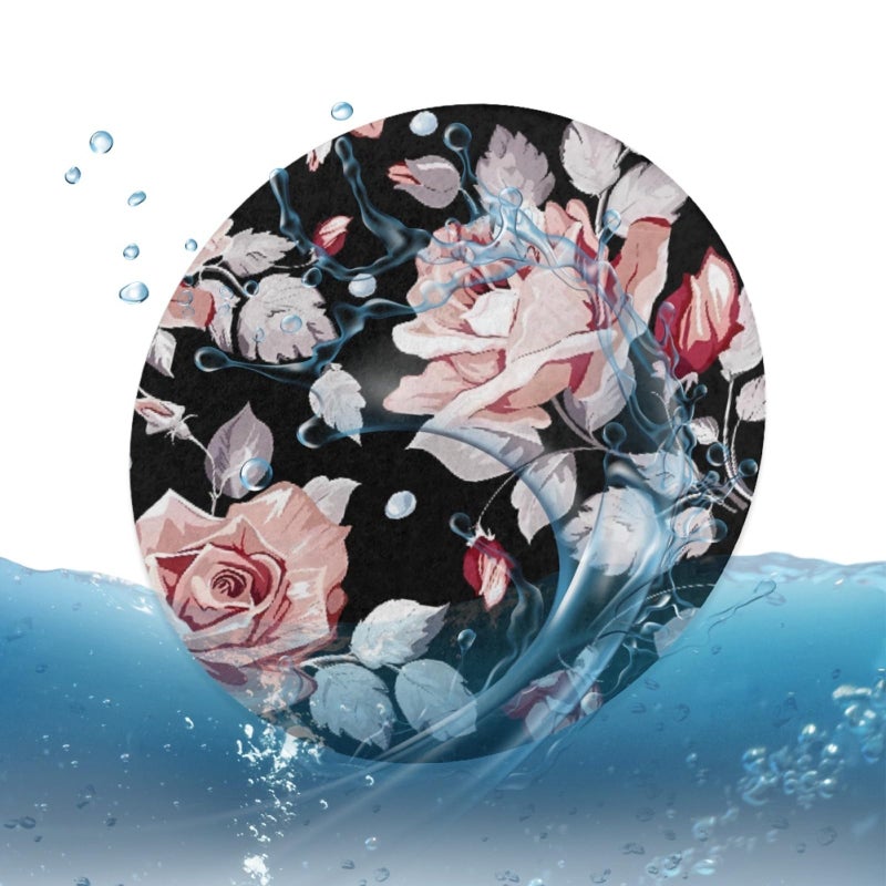 AFPANQZ Vintage Flowers Car Coasters  2 Pack  Black Pink  2.75"" Round  Nylon with Rubber Bottom - Image 5