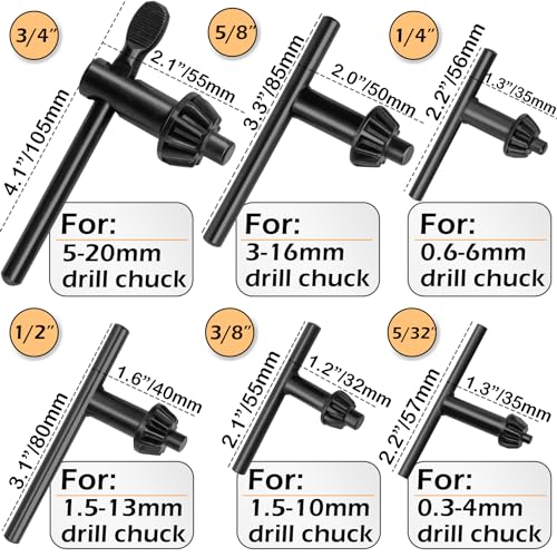 Famgee Replacement Drill Chuck Key Wrench Electric Drill Clamping Tool Heavy Duty Solid Carbon Steel Thumb Handle Chuck Key (Chuck Diameter: 3/4" / 5/8" / 1/2" / 3/8" / 1/4" / 5/32") - 6 Sizes - Image 4