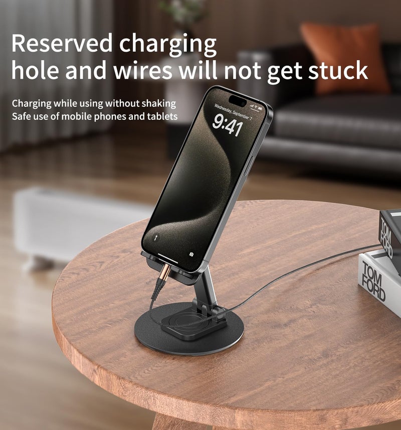 CXTX 360Â° Degree Rotating Mobile Phone Holder,Fully Adjustable Foldable Desktop Phone Holder Stand Base,Foldable Desktop Cell Phone Stands for iPhone17 16 15 Pro Max Plus iPad Samsung (K39B-black) - Image 3