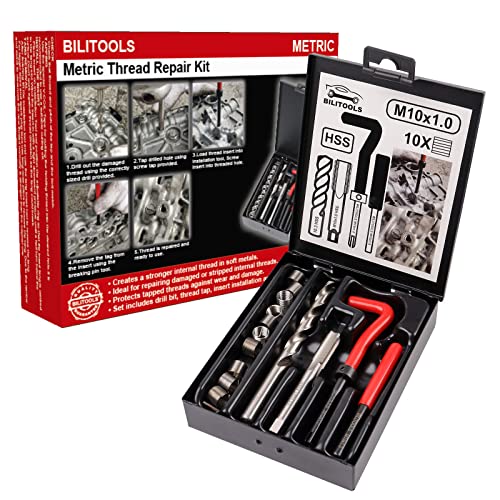 BILITOOLS M10x1.0 Thread Repair Kit, HSS Drill Helicoil Repair Kit Metric - Image 1