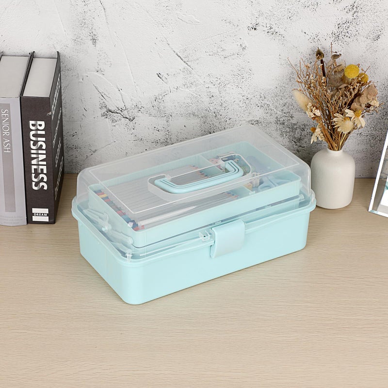 BTSKY 3-Layer Plastic Dividing Storage Box Craft Organizer and Storage with Adjustable Spacers Portable Handled Art Supply Organizer Multipurpose Home Utility Box for Medicine, Sewing(Blue) - Image 3