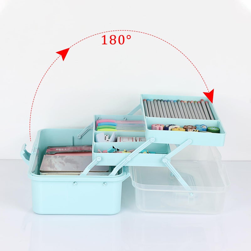 BTSKY 3-Layer Plastic Dividing Storage Box Craft Organizer and Storage with Adjustable Spacers Portable Handled Art Supply Organizer Multipurpose Home Utility Box for Medicine, Sewing(Blue) - Image 2