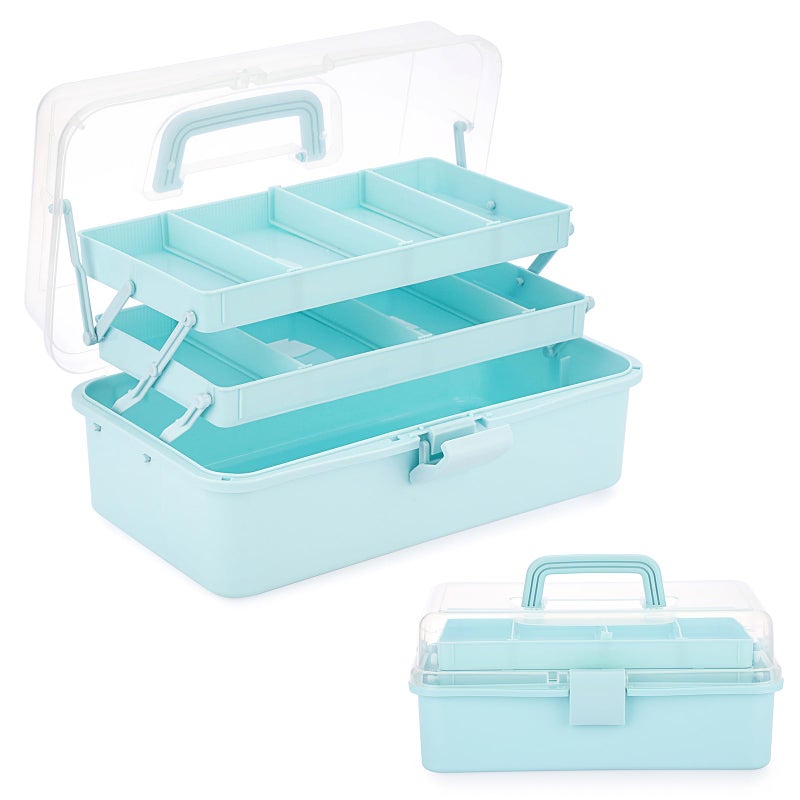 BTSKY 3-Layer Plastic Dividing Storage Box Craft Organizer and Storage with Adjustable Spacers Portable Handled Art Supply Organizer Multipurpose Home Utility Box for Medicine, Sewing(Blue) - Image 1