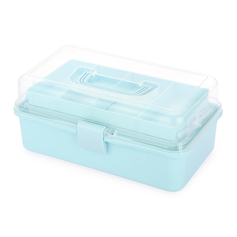 BTSKY 3-Layer Plastic Dividing Storage Box Craft Organizer and Storage with Adjustable Spacers Portable Handled Art Supply Organizer Multipurpose Home Utility Box for Medicine, Sewing(Blue) - Image 4