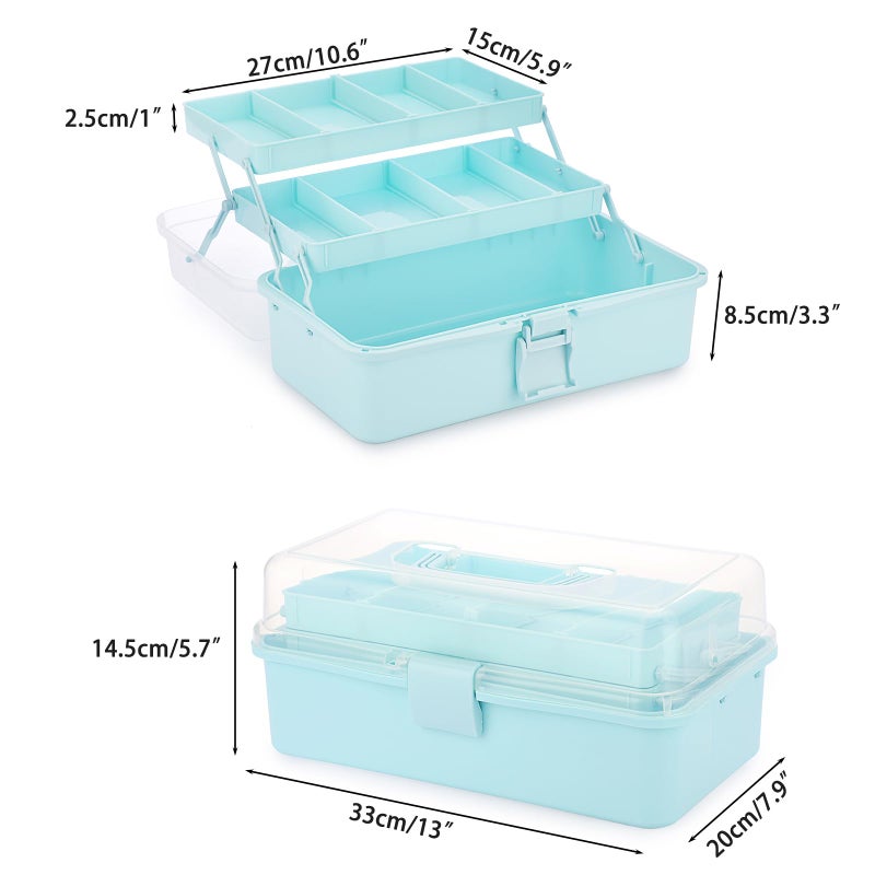 BTSKY 3-Layer Plastic Dividing Storage Box Craft Organizer and Storage with Adjustable Spacers Portable Handled Art Supply Organizer Multipurpose Home Utility Box for Medicine, Sewing(Blue) - Image 5