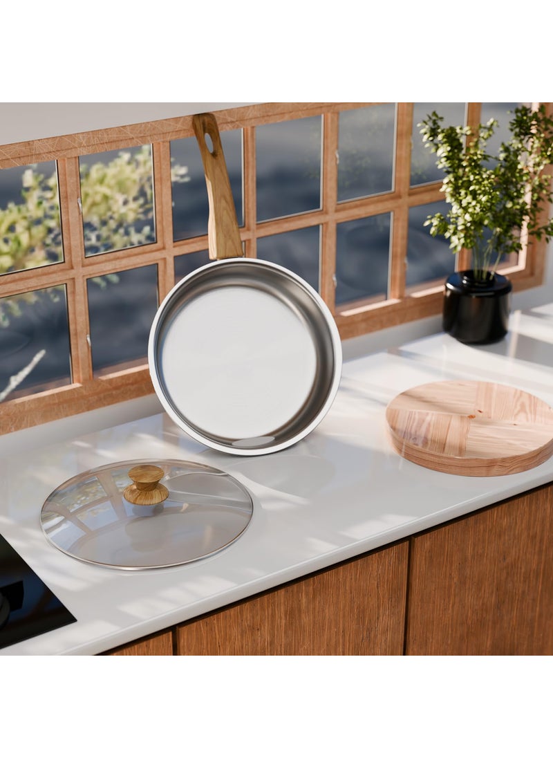 Lifelong - Lifelong TriPly Fry Pan with Glass Lid for Cooking, Stainless Steel - 24 cm Fry Pan with Glass Lid, 1.5 Litre, Induction Bottom and Gas Stove Cookware - (Silver, LLTPFP27) - Image 1