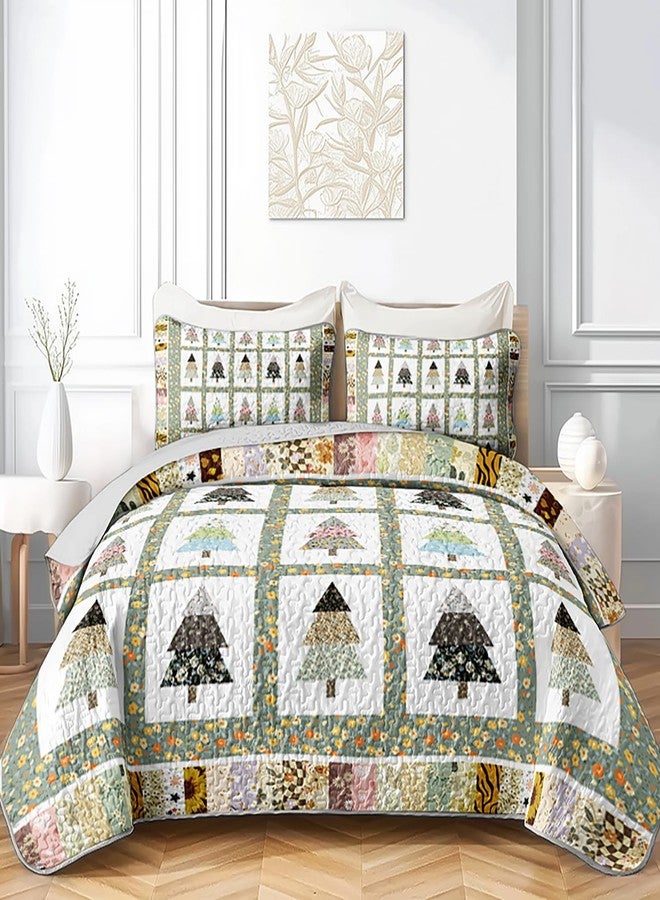 Tuzaovy Floral Tree Quilt Set Queen Size,Patchwork Bed Cover Set for Kids and Adults Room Decor,Tree Printed Quilt Bedding,Unique Bedspread Sets Modern Bedroom Decor for Kids and Adults - Image 3