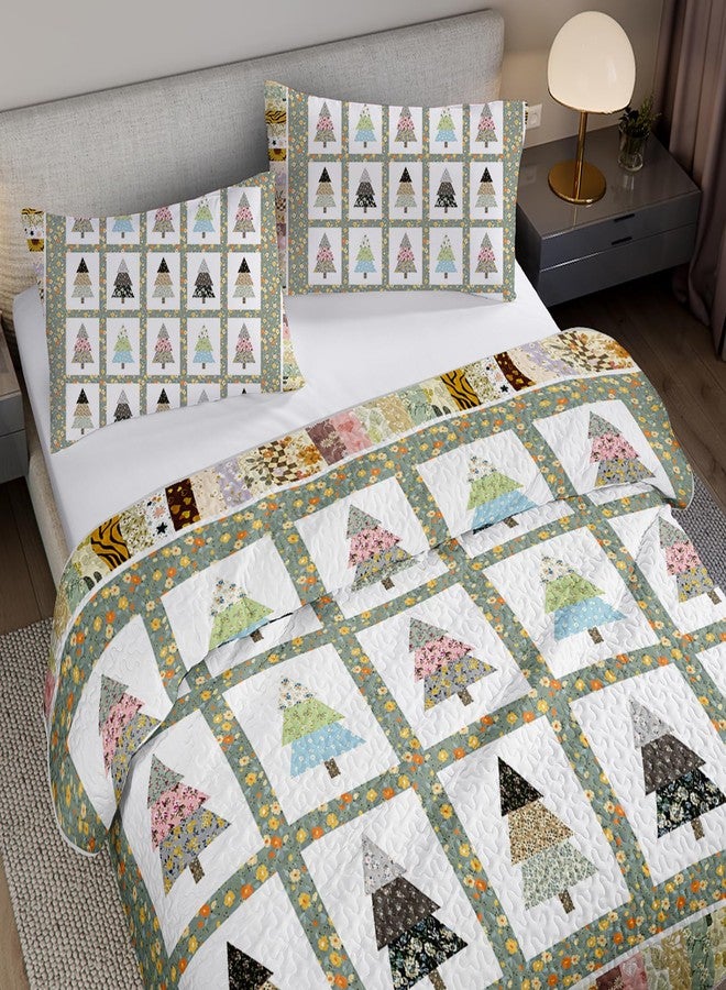 Tuzaovy Floral Tree Quilt Set Queen Size,Patchwork Bed Cover Set for Kids and Adults Room Decor,Tree Printed Quilt Bedding,Unique Bedspread Sets Modern Bedroom Decor for Kids and Adults - Image 4