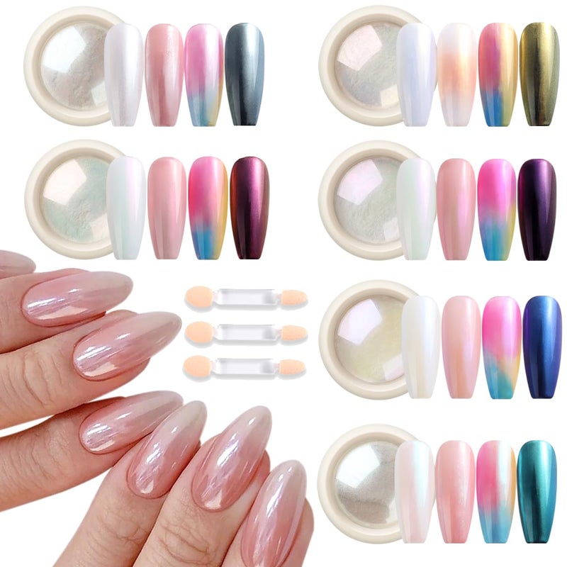 Fcozpjk White Chrome Nail Powder 6 Colors Pearl Chrome for Nails Mirror Effect Metallic Rubbing Pigment Dust Glazed Donut Nail Art Pearlescent Glitter Manicure Decor - Image 3